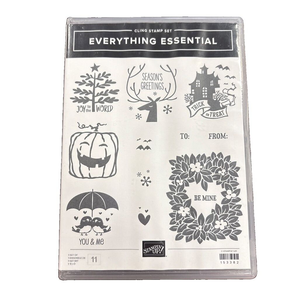 Stampin Up Everything Essential Cling Stamp Set 11 Pieces Holiday Greetings